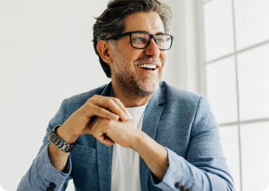 brokers-header Smiling broker. Man in glasses and blue blazer. Professional business broker.